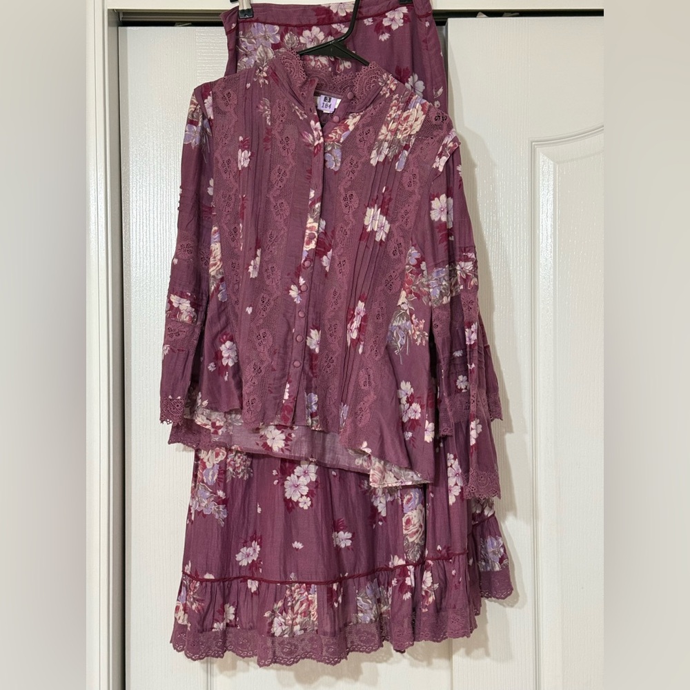 Love Shack Fancy Top & Skirt - Merlot